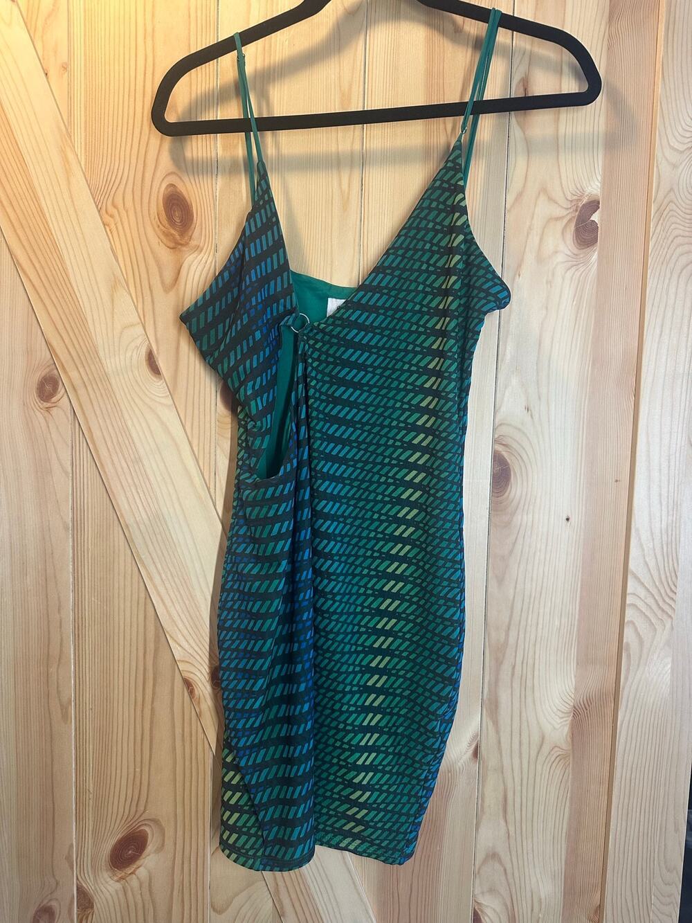 Oh Polly "Flex On You" Asymmetric Cut Out Mini Dress in Green - Size 8